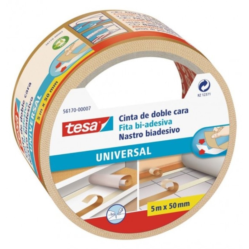 Rotolo Biadesivo Universale Misura 5mx50mm - Confezione da 6 Pezzi di Tesa-Comet