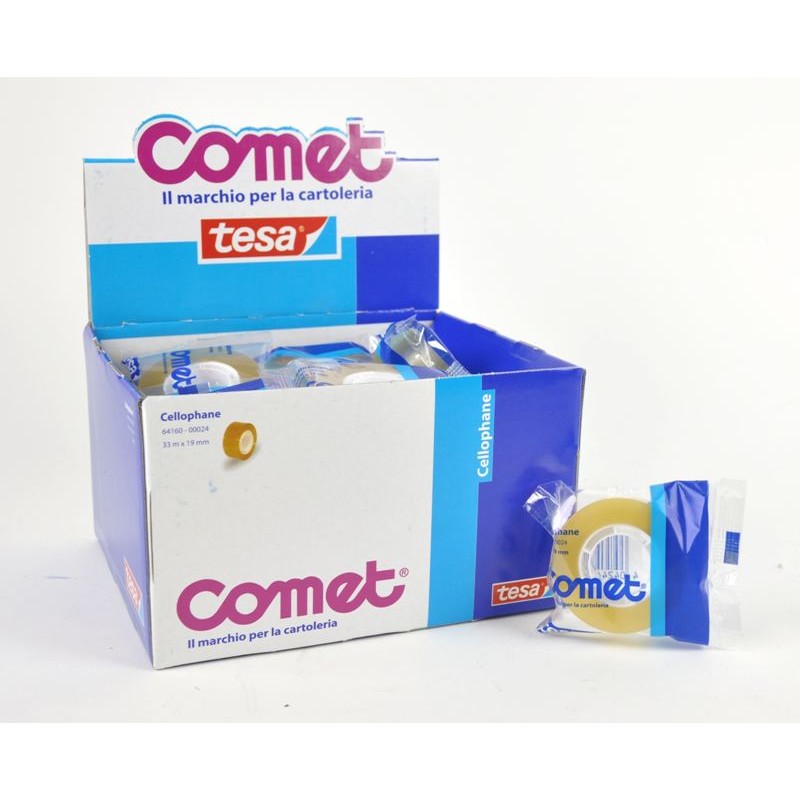 Nastro Adesivo Comet Misure 33m X 19mm - Espositore da 24 Pezzi di Tesa-Comet