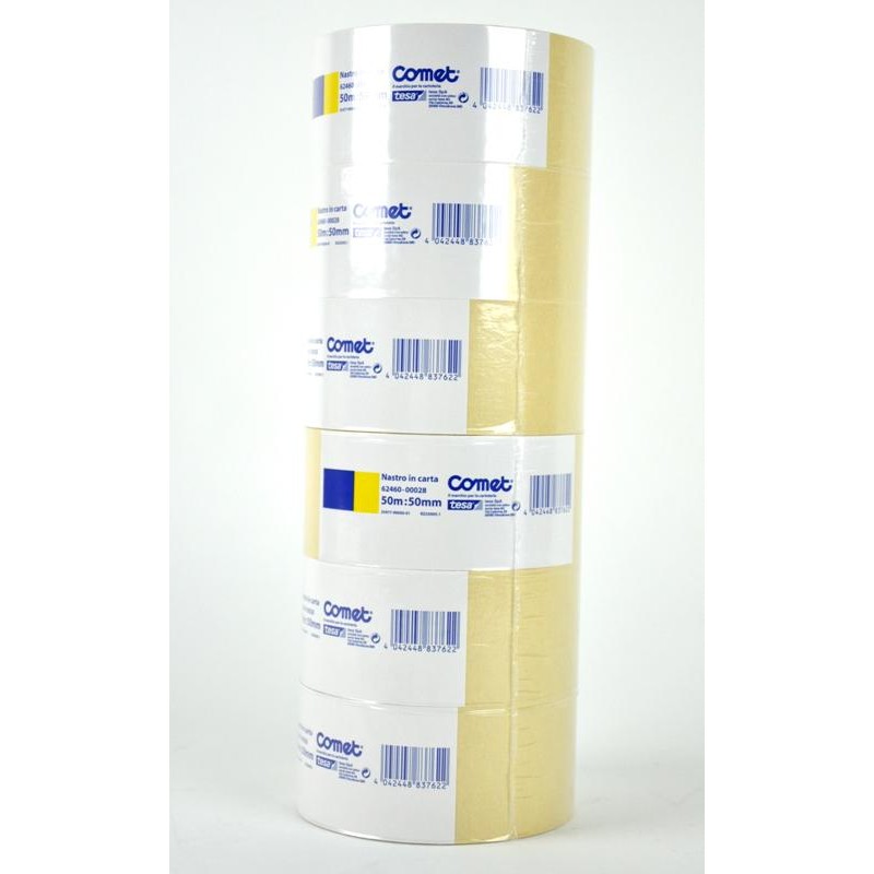Nastro Adesivo in Carta Comet Misura 50m X 50mm - Confezione da 6 Pezzi di Tesa-Comet