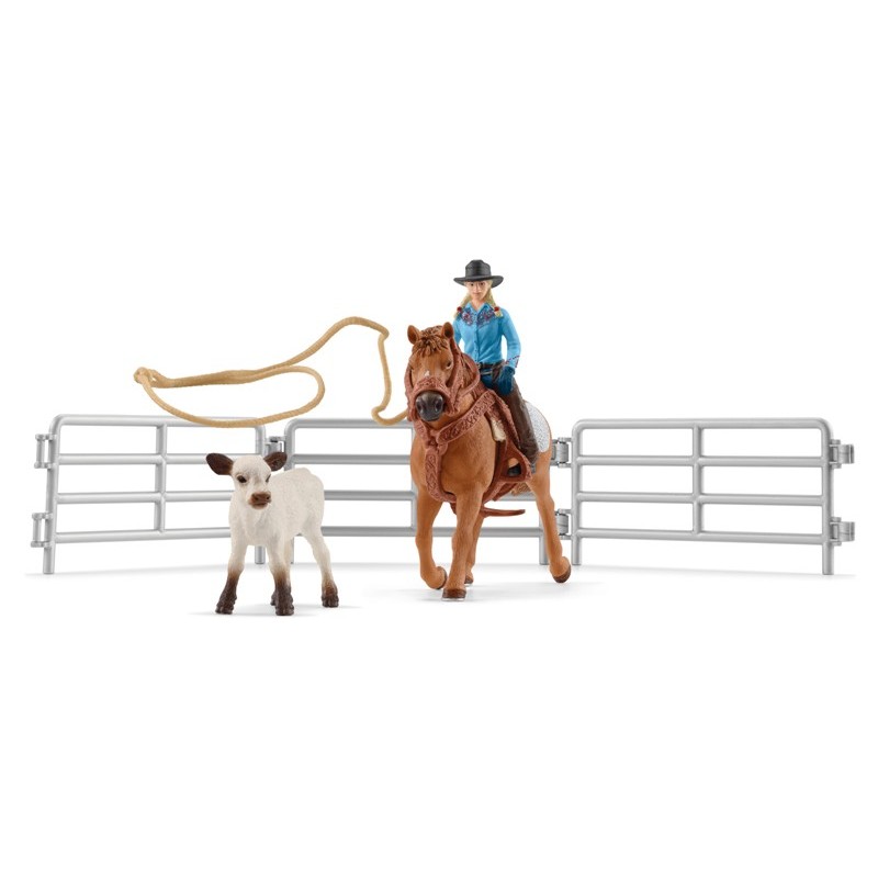 Cavallo da Rodeo con Cowgirl e Vitello (Farm World) di Schleich Farm World