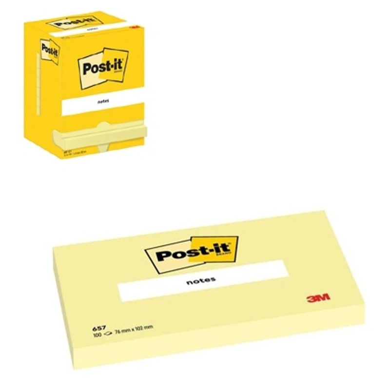 Post-It 76x102 Giallo 657 - Blocchetti Post-It Giallo Canary 76x102 Mm 100ff Conf da 12 Pz di 3m