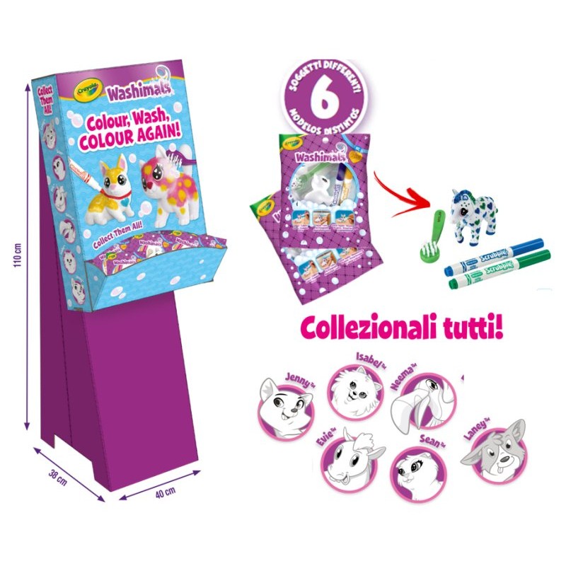 Display 60 Bustine Washimals Personaggio + Colori di Crayola