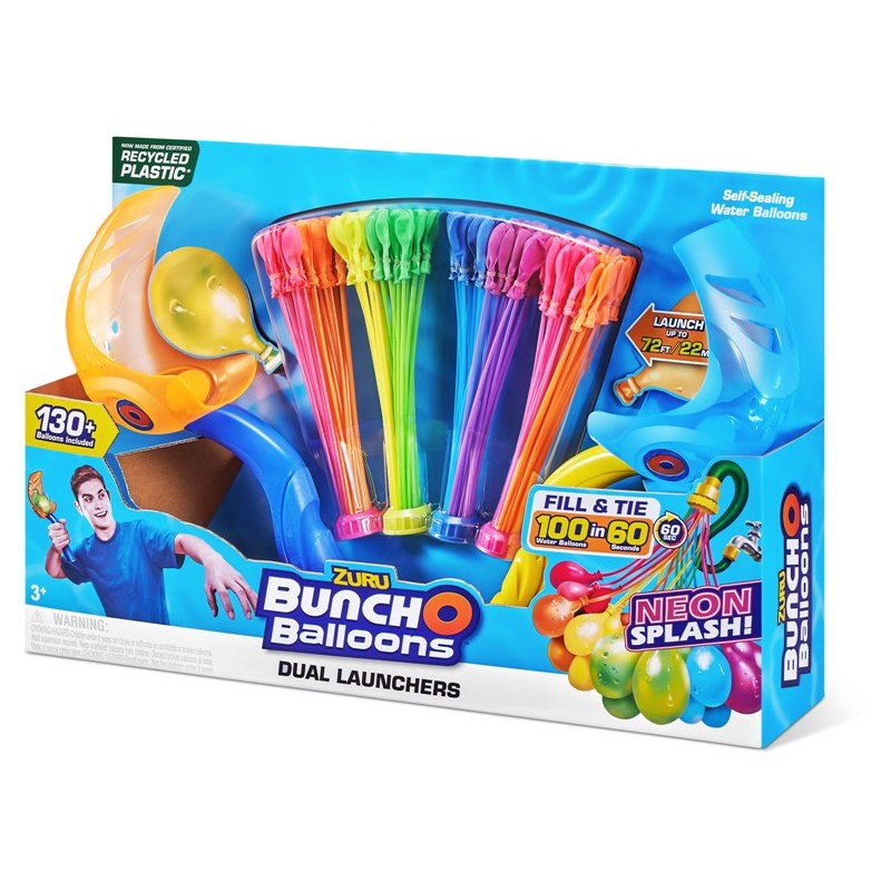 4 Neon Bunch O Balloons con 2 Lanciatori (Plastica Riciclata) di Zuru Bunch O Ballons