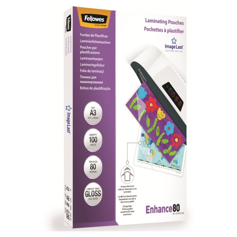 Buste Pouches (Per Plastificatrice) Poliestere A3 Spess. 80 My Pz.100 di Fellowes Leonardi Spa