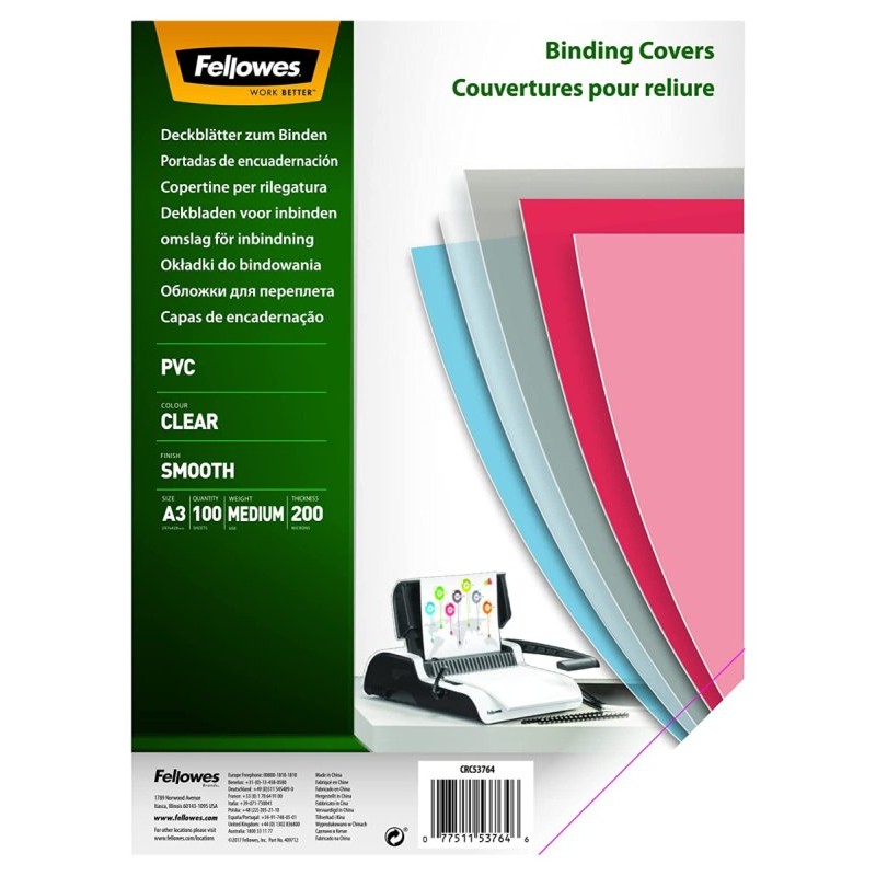 Copertina Clear Pvc Trasp. 20/100 A3 Cf100 di Fellowes Leonardi Spa