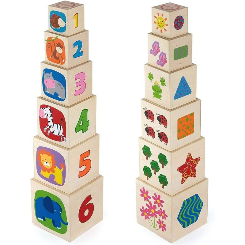 Piramide Cubi Legno 6 Pz di Distributori Giocattoli