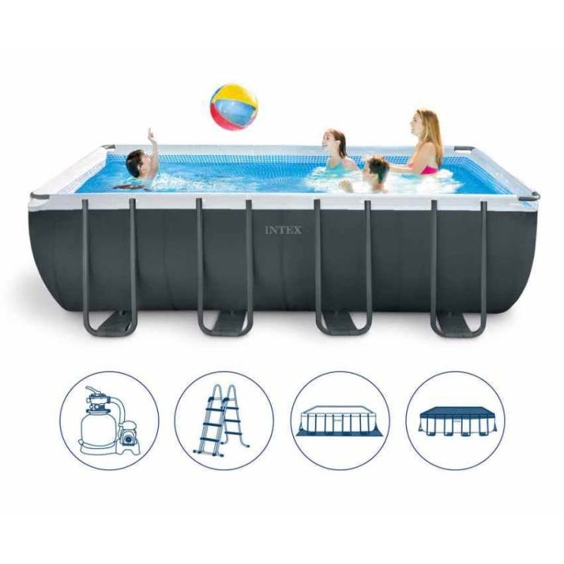 Piscina Ultra Xtr Frame Rettangolare 549x274x132 Cm, Pompa a Sabbia, Scaletta Doppia, Telo Base, Copertura di Intex