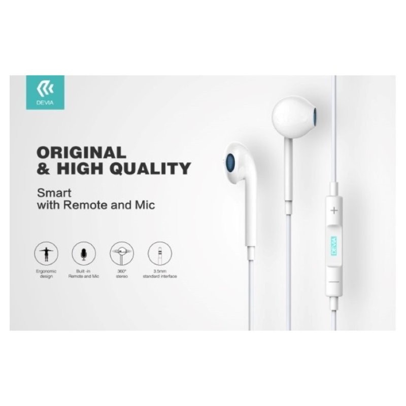 Auricolari Devia Smart con Mic e Controllo 1.2 Mt Bianco di Life