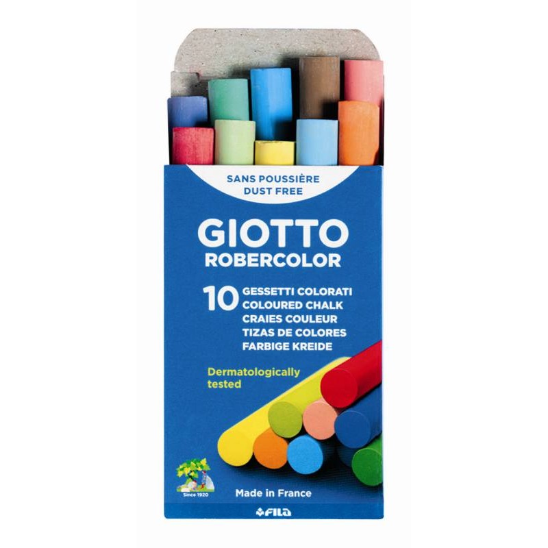 Astuccio 10 Gessi Giotto Robercolor Colorati - Diametro 10mm di Fila