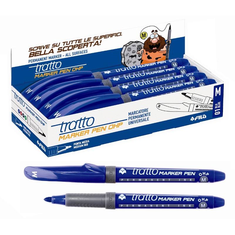 Tratto Marker Pen Ohp M Blu - Adatto a Tutte le Superfici di Fila