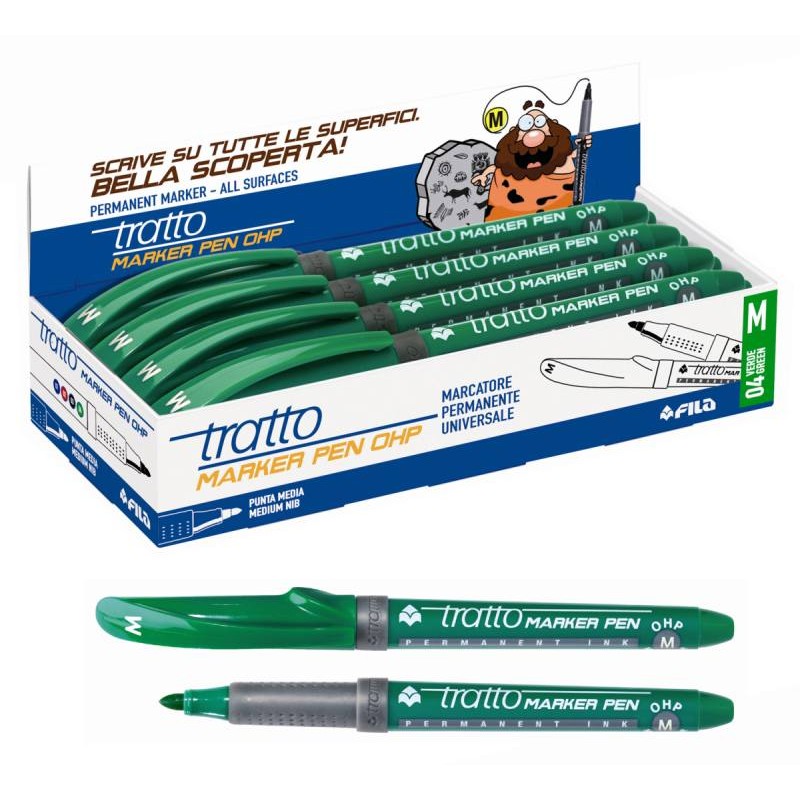 Tratto Marker Pen Ohp M Verde - Adatto a Tutte le Superfici di Fila
