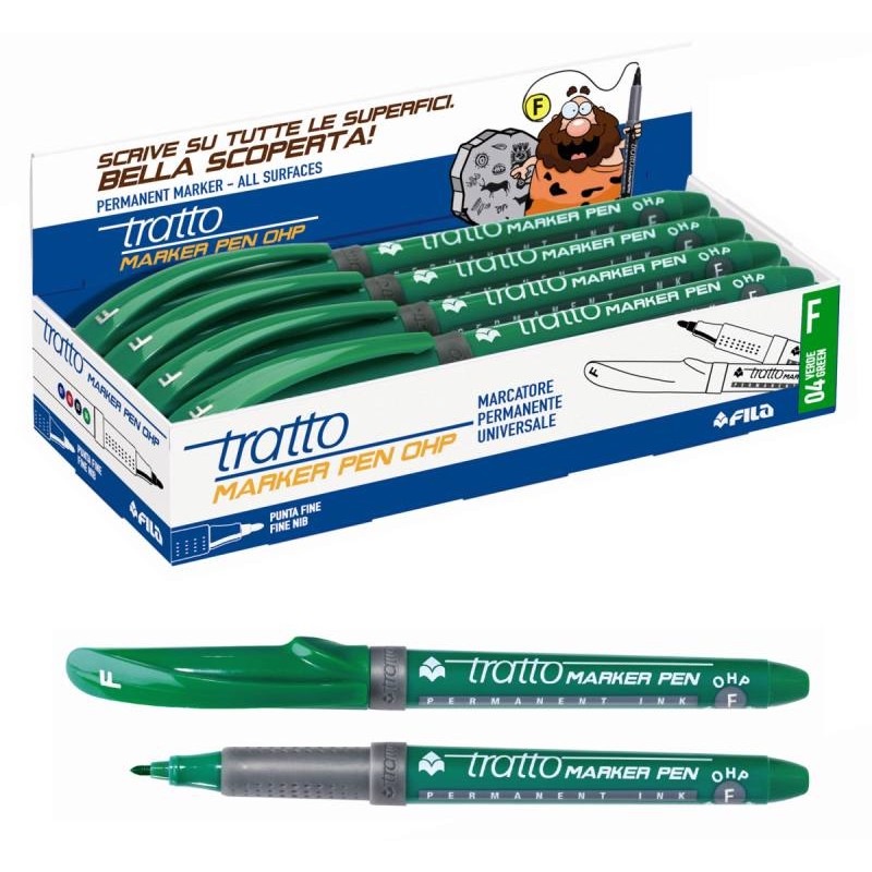 Tratto Marker Pen Ohp F Verde - Adatto a Tutte le Superfici di Fila