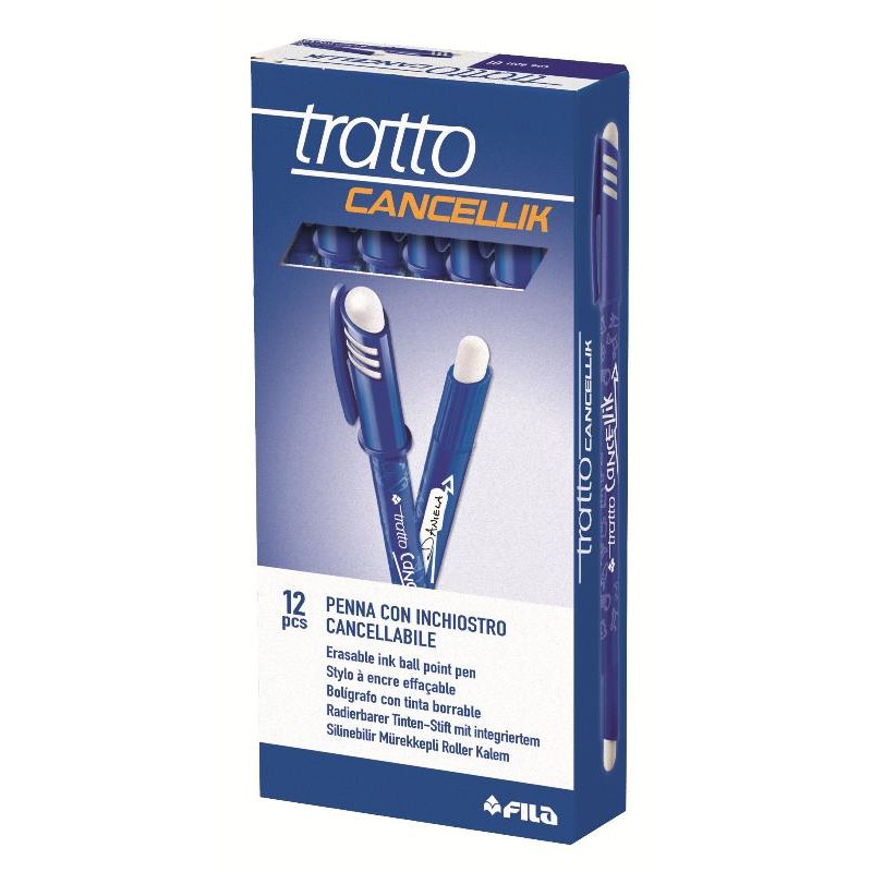 Penna Cancellabile Tratto Cancellik Blu - Diametro Punta 0,4mm - Confezione da 12 Pezzi di Fila