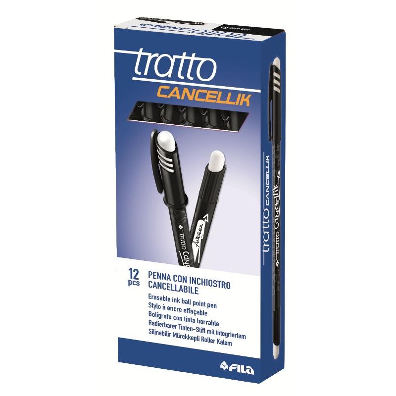 Penna Cancellabile Tratto Cancellik Nero - Diametro Punta 0,4mm - Confezione da 12 Pezzi di Fila