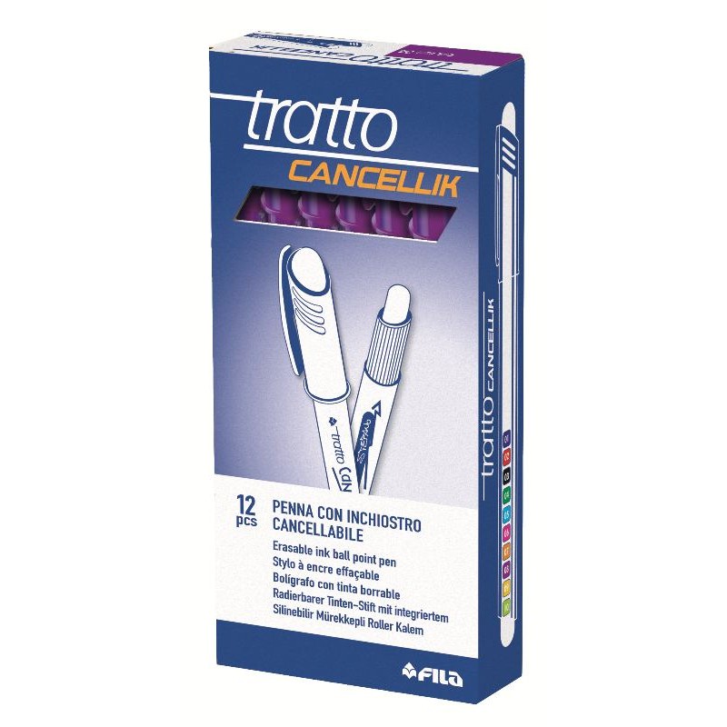Penna Cancellabile Tratto Cancellik Viola - Diametro Punta 0,4mm - Confezione da 12 Pezzi di Fila