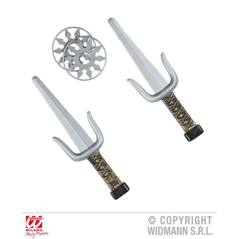 Set Armi Ninja (Coppia di Sai e 2 Shuriken) di Widmann