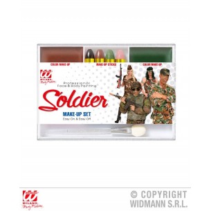 Set Trucco Soldato (4 Matite Trucco, Makeup Marrone e Verde in Vaschetta, Applicatore) di Widmann