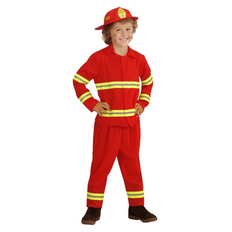 Pompiere (Giacca. Pantaloni. Elmo) (140 Cm / 8-10 Years) di Widmann
