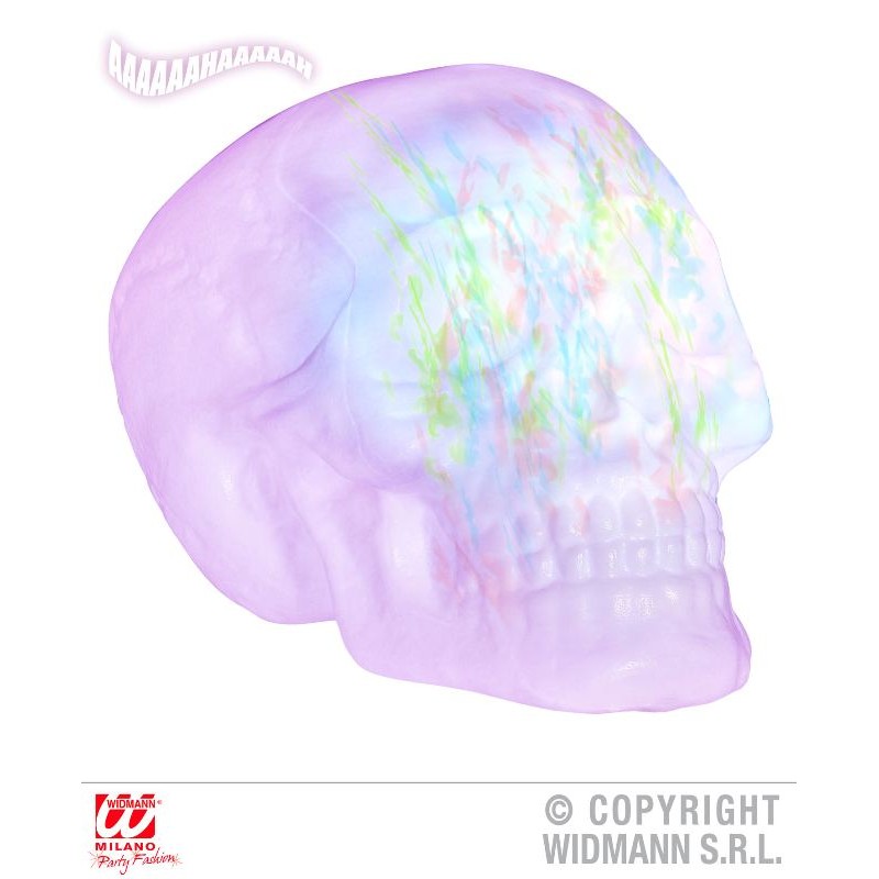 Teschio con Luci Caleidoscopiche Cambiacolore e Suoni Misteriosi Attivato da Sensore Sonoro - 32 Cm - con Funzione Try Me