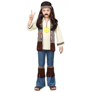 Costume Piccolo Hippie 128 Cm (5-7 Anni) - Camicia con Pantaloni, Fascia e Collana di Widmann