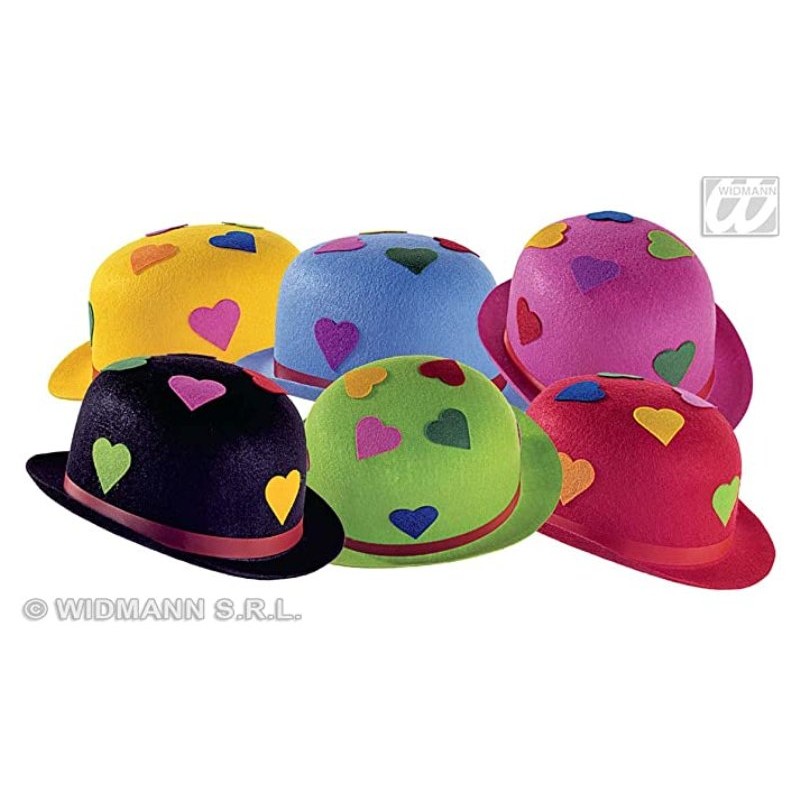 Bombetta con Cuori in Feltro - Ass. in 6 Colori di Widmann