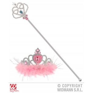 Tiara con Marabou e Bacchetta Magica Rosa di Widmann