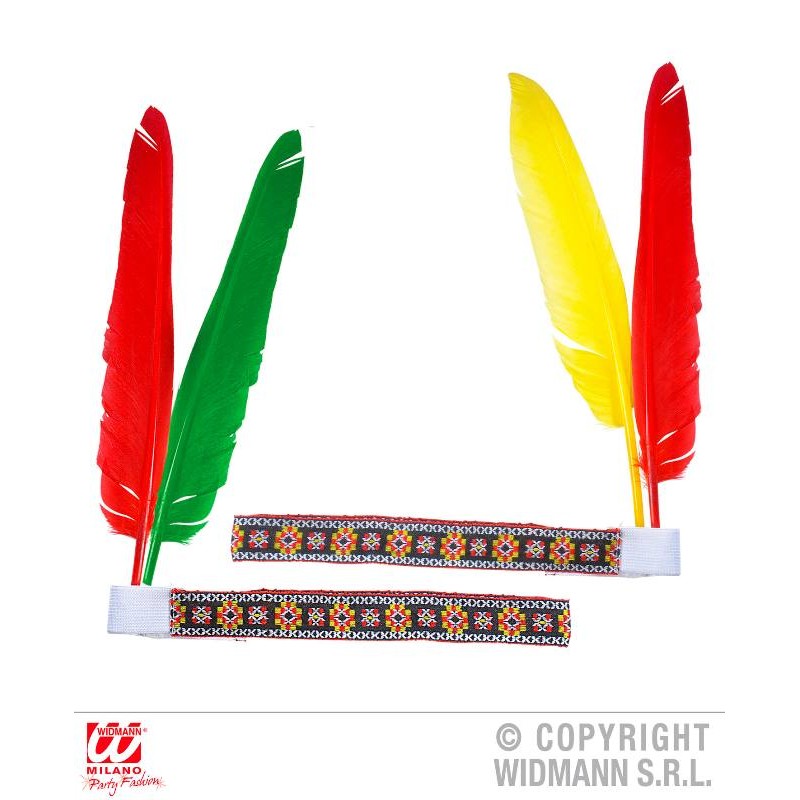Fascia Indiano con 2 Piume Ass. in 2 Colori di Widmann