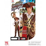 Capitano Pirata dei Caraibi (Camicia con Gilet, Pantaloni con Copristivali, Cintura, Fascia, Cappello) (158 Cm / 11-13 Years)