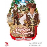 Capitano Pirata dei Caraibi (Camicia con Gilet, Pantaloni con Copristivali, Cintura, Fascia, Cappello) (158 Cm / 11-13 Years)