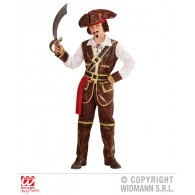 Capitano Pirata dei Caraibi (Camicia con Gilet, Pantaloni con Copristivali, Cintura, Fascia, Cappello) (158 Cm / 11-13 Years)