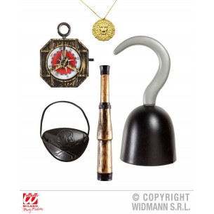 Accessori Pirata (Uncino. Bussola. Cannocchiale. Benda per Occhio. Collana con Medaglione) di Widmann