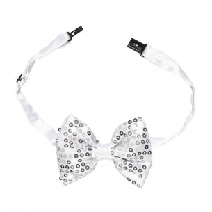 Farfallino Argento in Paillettes con 4 Luci Led Lampeggianti Regolabile di Widmann