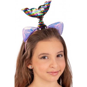Cerchietto Sirena Multicolor/Argento con Paillettes Reversibili su Cartoncino di Carnival-Toys