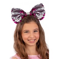 Cerchietto Fiocco Fucsia/Argento con Paillettes Reversibili su Cartoncin di Carnival-Toys
