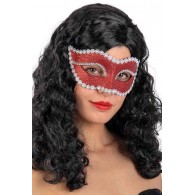 Maschera in Plastica con Glitter Rossi e Strass in Busta con Cavallotto di Carnival-Toys