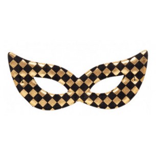 Maschera Oro in Tessuto a Scacchi in Busta con Cavallotto di Carnival-Toys