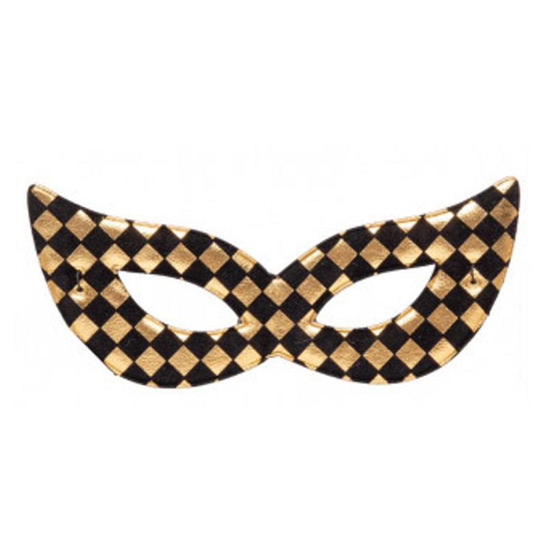 Maschera Oro in Tessuto a Scacchi in Busta con Cavallotto di Carnival-Toys