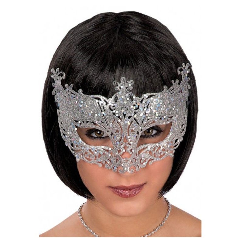 Maschera in Plastica con Glitter Argento in Busta C/Cav. di Carnival-Toys