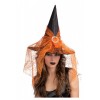 Cappello Strega Nero in Tessuto Plastificato con Voile Arancione H.Cm.35 di Carnival-Toys