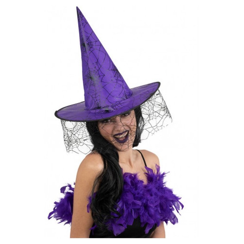 Cappello Strega Viola in Tessuto Plastificato con Veletta e H.Cm.35 Ca di Carnival-Toys
