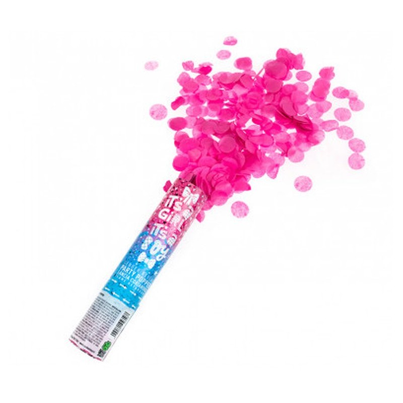 Party Popper Coriandoli Rosa ad Aria Comp. H.Cm.20 Ca. in Espositore - Gender Reveal Nascita Femmina di Carnival-Toys