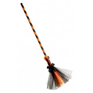 Scopa Strega Arancione L.Cm. 80 Ca. con Voile con Cartellino/Etichetta di Carnival-Toys