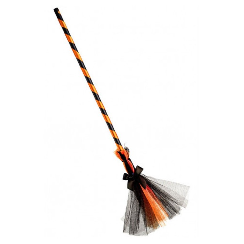 Scopa Strega Arancione L.Cm. 80 Ca. con Voile con Cartellino/Etichetta di Carnival-Toys