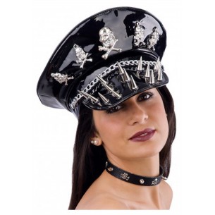 Cappello Punk Rock in Vinile con Teschi e Punte in Metallo con Cartellino/Etichetta di Carnival-Toys