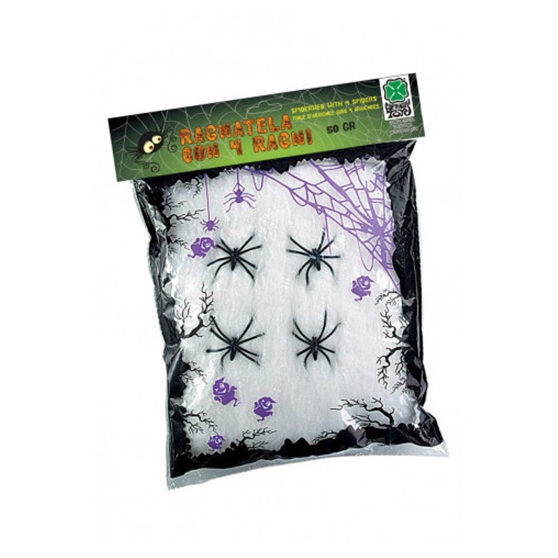 Ragnatela Bianca con 4 Ragni Gr.50 Ca. in Busta C/Cav. di Carnival-Toys