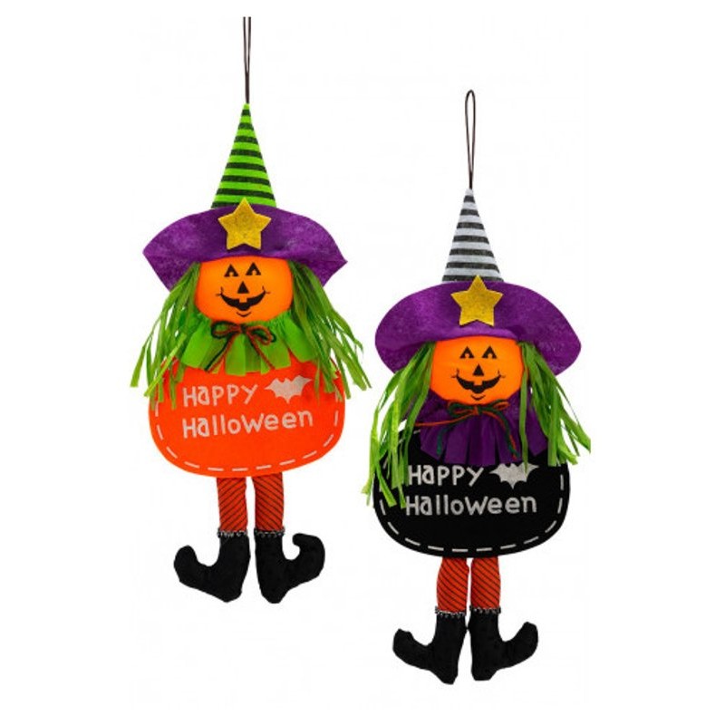 Decorazione Streghetta in Feltro D'Appendere H.Cm.45 Ca. Col.Ass. C/Cart di Carnival-Toys