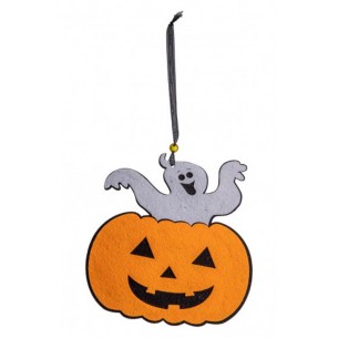 Decorazione Zucca con Fantasma in Feltro D'Appendere H.Cm. 30 Ca. con Ca di Carnival-Toys