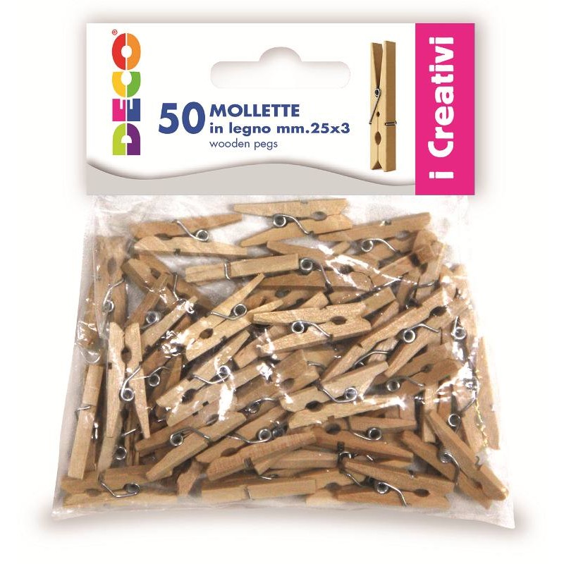 Confezione 50 Mollettine in Legno Misura 25x3mm di Cwr Srl
