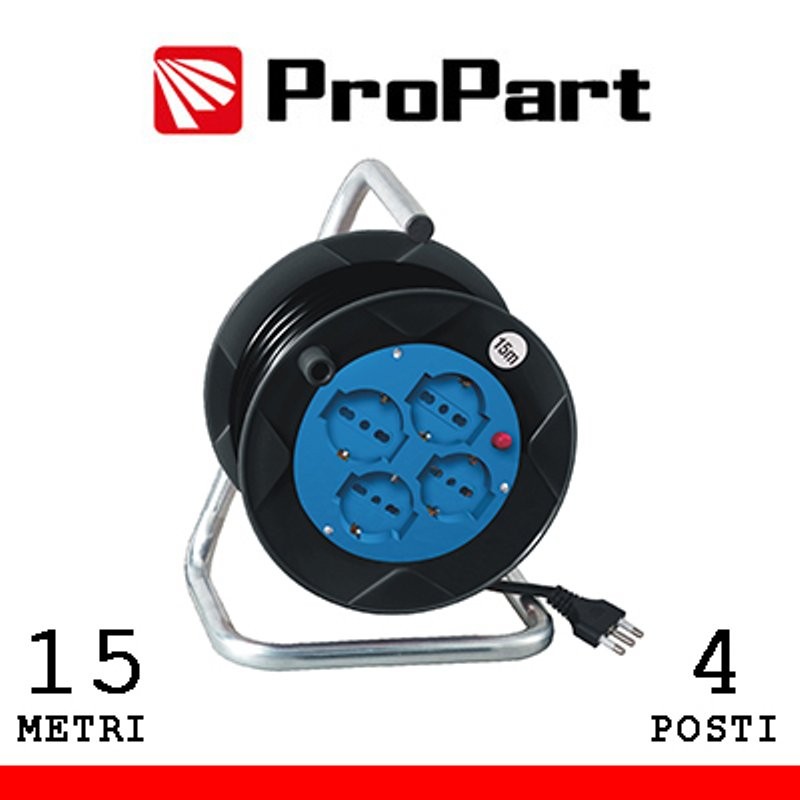Avvolgicavo 4pos Bipasso/Schuko 15metri Spina16a Nero di Life