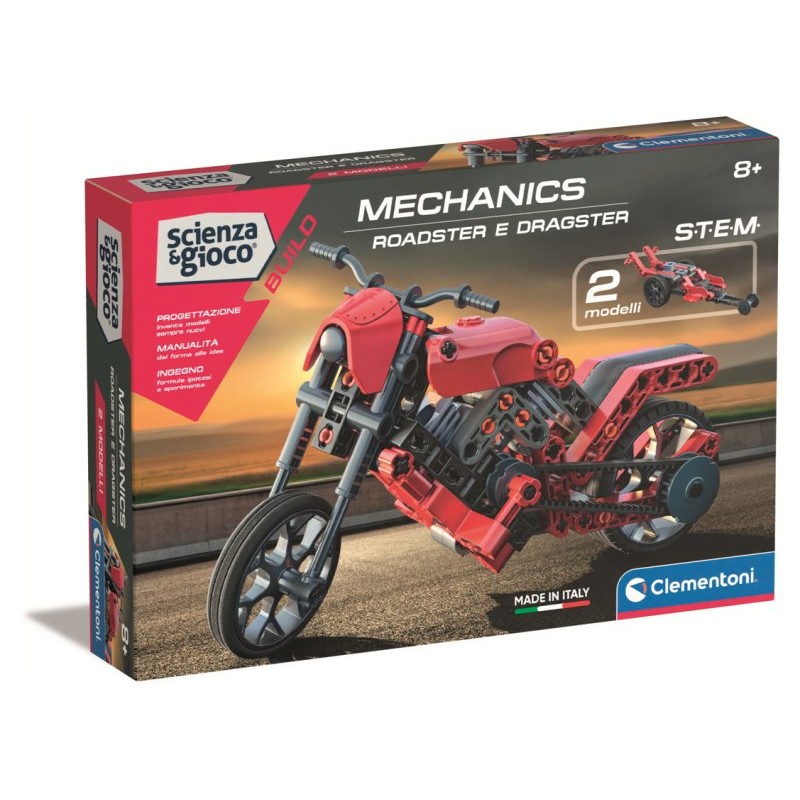 Clementoni Roadster & Dragster, Gioco Di Costruzioni Meccanica, Oltre 130 Componenti, Per Bambini, Prodotto In Italia